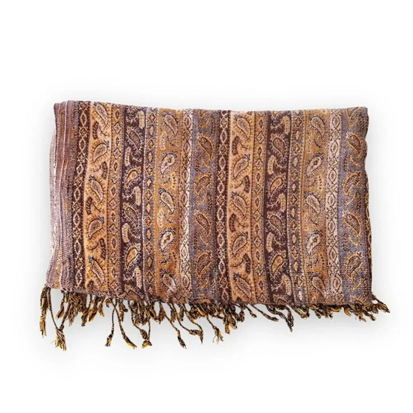 Isabella Viscose Rectangle‎ Wrap Scarf Brown Paisley India - Picture 1 of 4